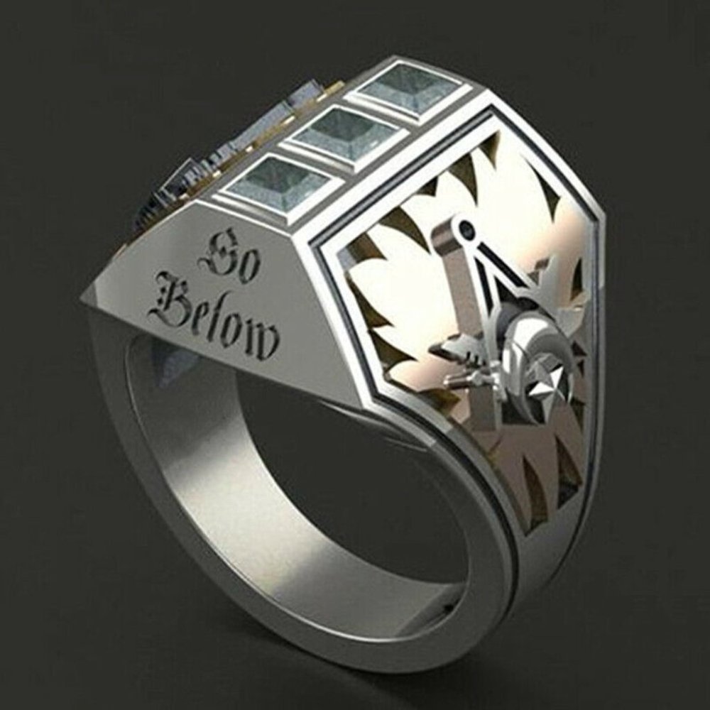 Men Two-Tone 925 Silver Aquamarine Ring - Picture 2 of 4